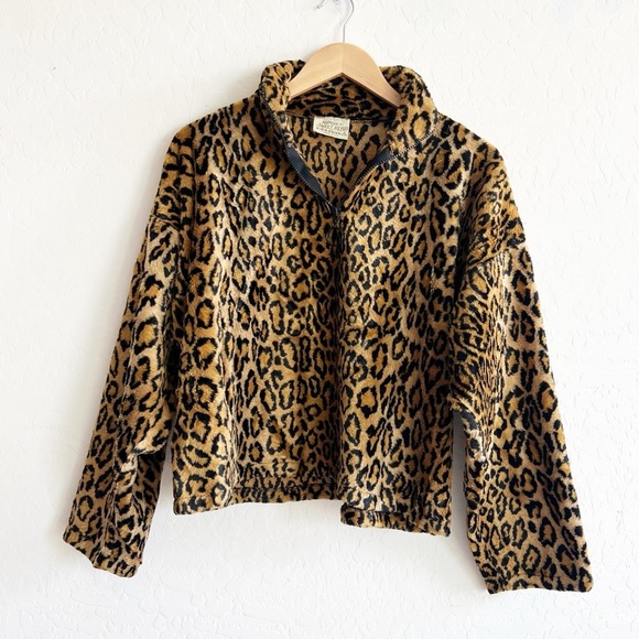 vintage kathleen for sweet herb leopard print 1/4 zip pullover sweater jacket - Picture 3 of 7